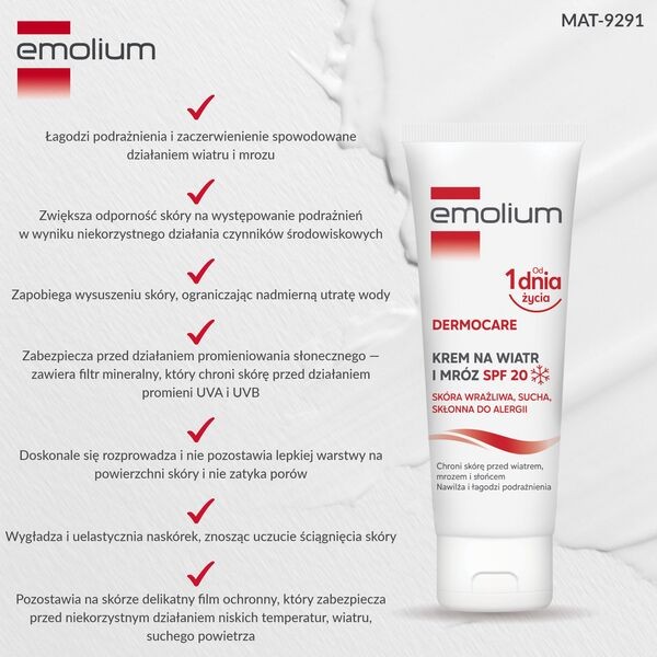 Emolium Dermocare, krem na wiatr i mróz SPF 20, 75 ml